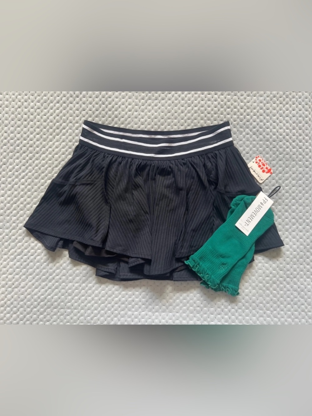 Free People Movement Black Skort & Green Ruffle Socks Bundle NWT